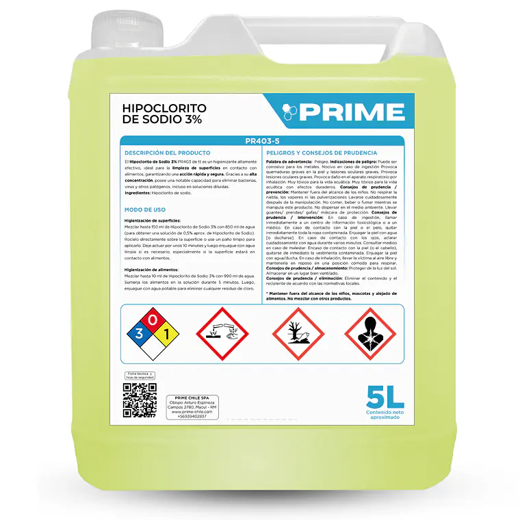 Cloro 3% Prime 5 Litros